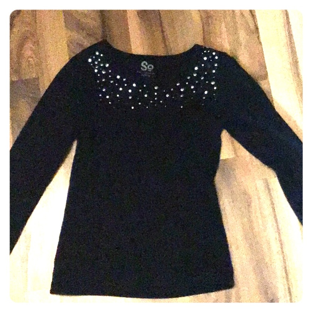 Black jeweled long sleeve T-shirt